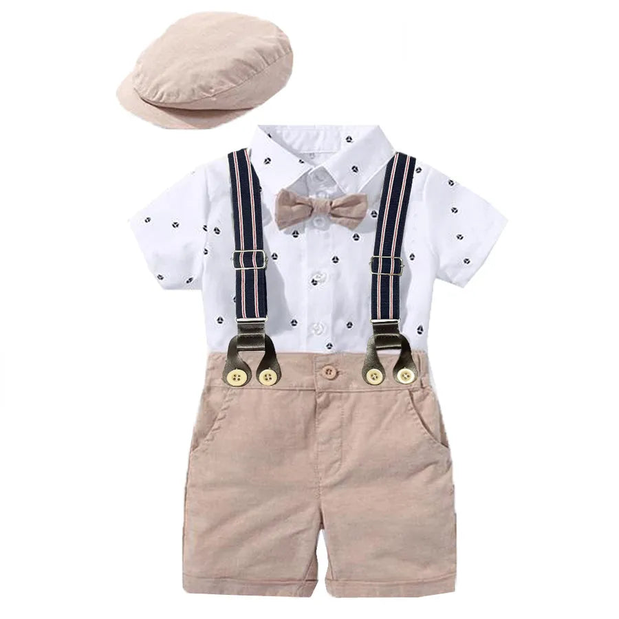 summer new men's baby gentleman dress printed climbing clothes infant triangle ha clothes a generation of hair
