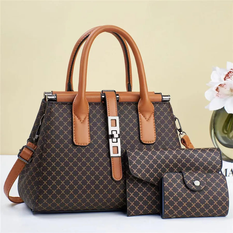 New Cordyceps Pattern Soft Leather Texturous Three-piece Set high quality Large Capacity  Shoulder Handbag Women's Big Bag