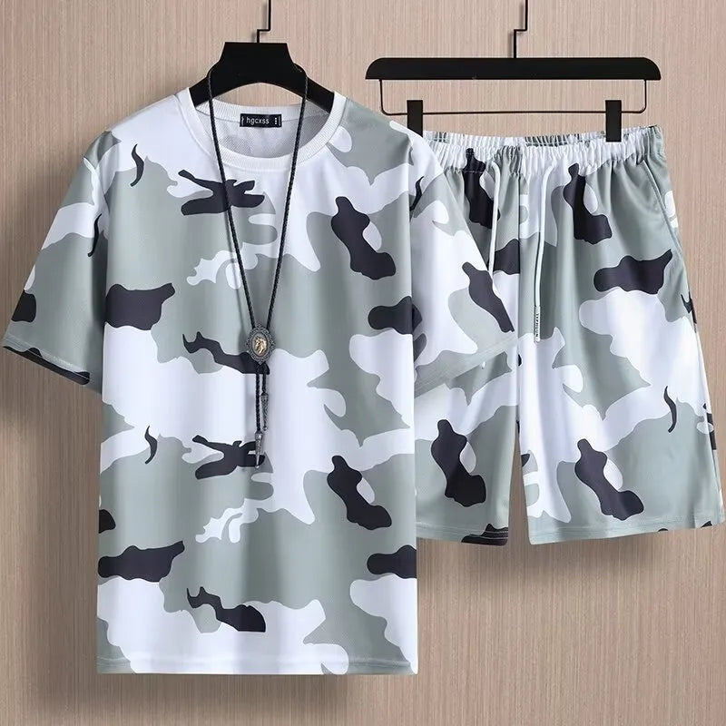 Factory wholesale summer camouflage sports suit men's breathable quick-drying sportswear men's short-sleeved T-shirt casual two-piece outfit