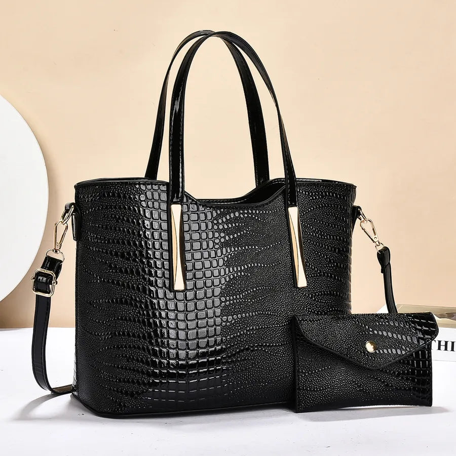 Fashionable Mother-Daughter Set Single Shoulder Bag Ladies Handbag Stone Pattern PU Leather Square Shape With Crocodile Print
