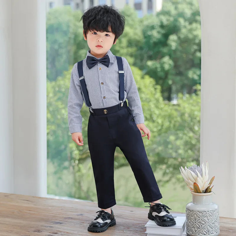 suspender pants suit summer boys' suit striped short-sleeved shirt performance children's dress children's