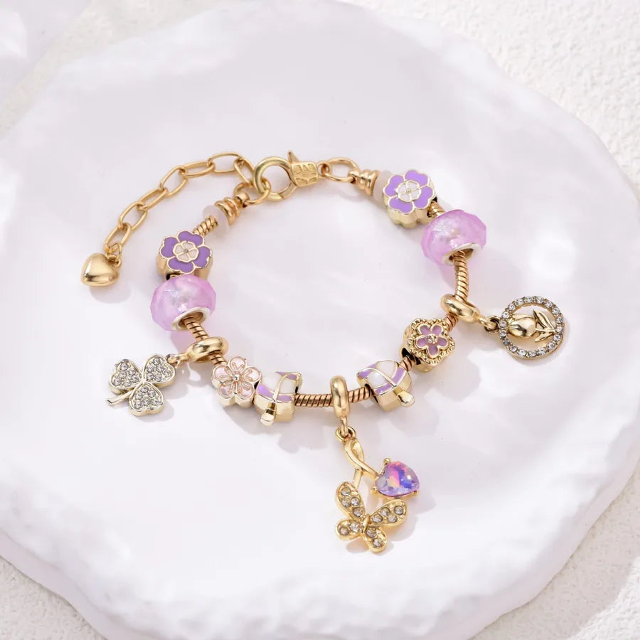 Shamrock Beaded Metal Bracelet for Unisex Featuring Rhinestone Inlay