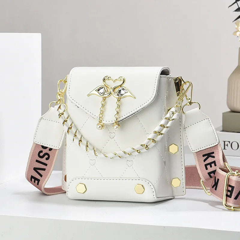 Mobile Phone Bag  New Simple Atmospheric Korean Style Fashionable Material Strip Shoulder Crossbody Women's Bag Fashionable Personalized Small Bag