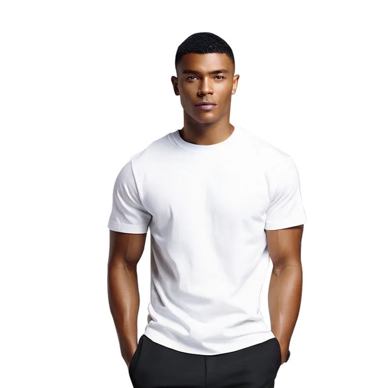 Quick-Drying T-shirt Printed Logo Mesh Cloth round Neck Short Sleeve Youth Loose Marathon Solid Color Culture Advertising Shirt